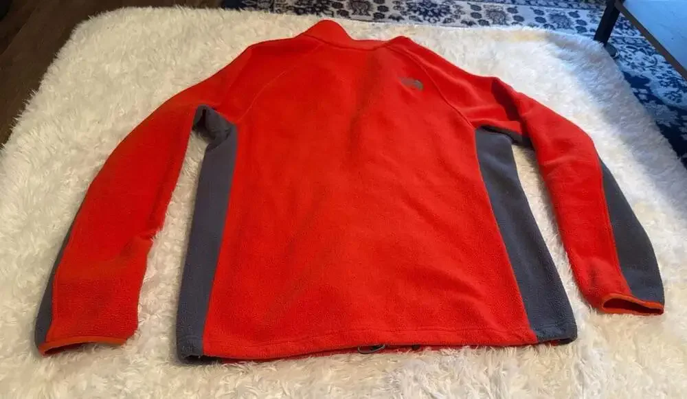 The North Face TKA 100 Glacier Full Zip Fleece Jacket Orange Grey Men's Size Med